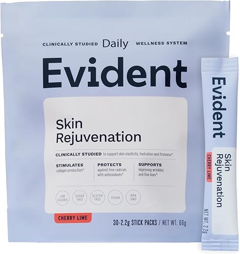 Polvo de rejuvenecimiento de la piel  Suplemento de colágeno con resveratrol, hialuronato de sodio, CollaBZEn, vitaminas C y E  Apoya la