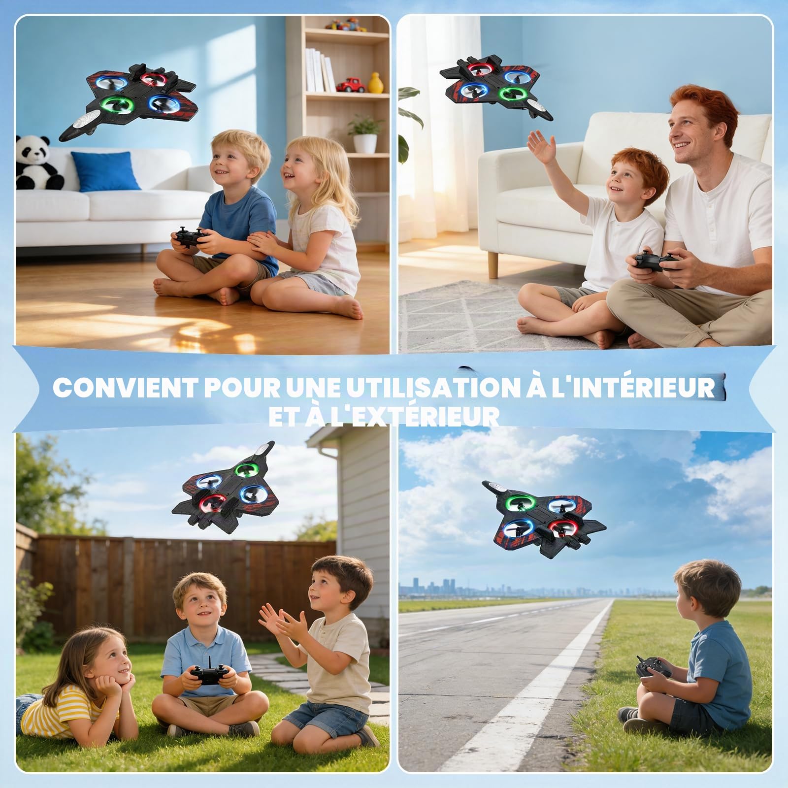 Avion Télécommandé, Double Contrôle (Télécommande & Commande au Poignet), RC Avion 360° Rotation, 3 Vitesses, avec Lumière LED et Hélice de Rechange, Avion Extérieur pour Enfants (Rouge)