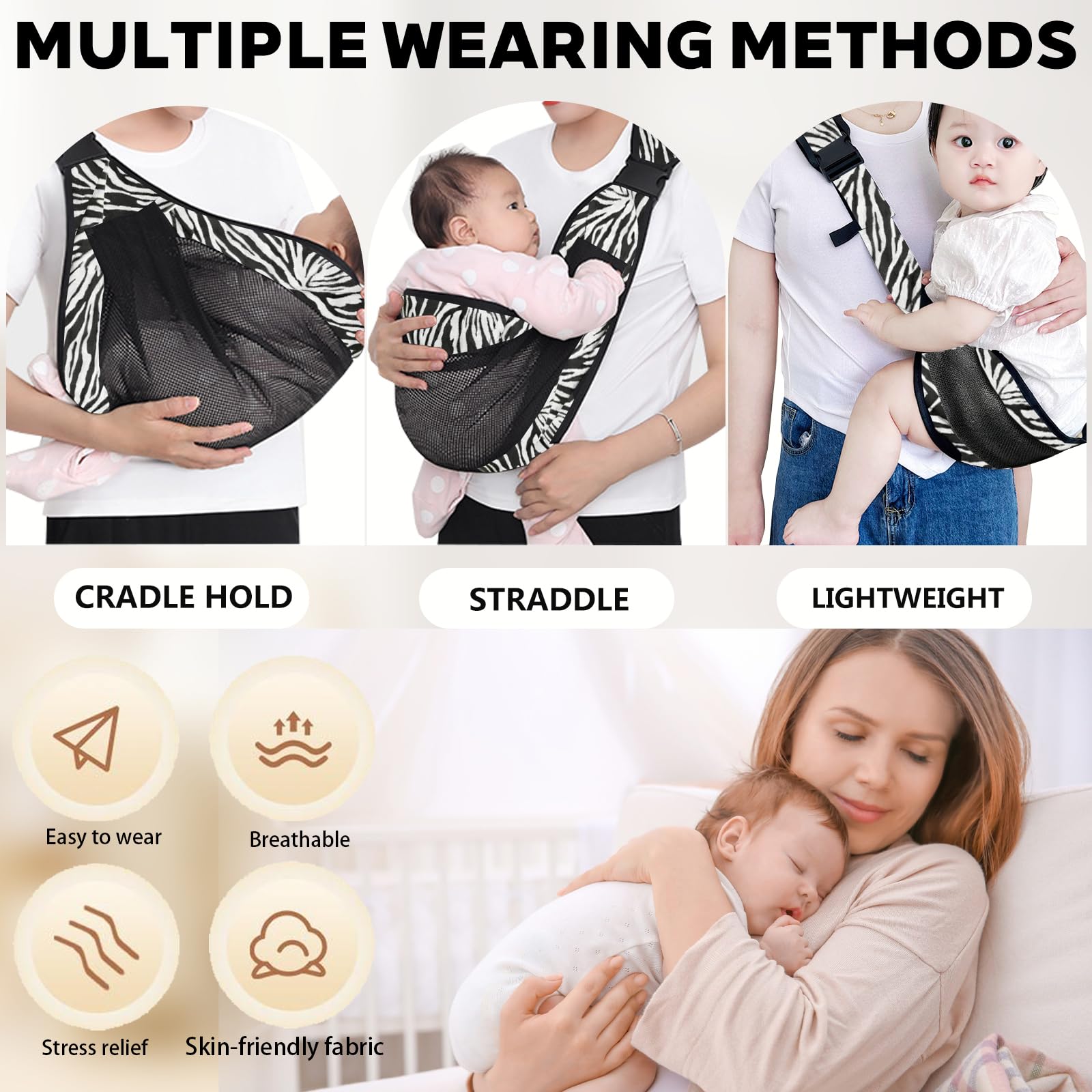 LUKIUP Portabebés para recién nacidos, tejido de malla, transpirable, ajustable, portabebés lateral, pañuelo ergonómico hasta 20 kg (H)