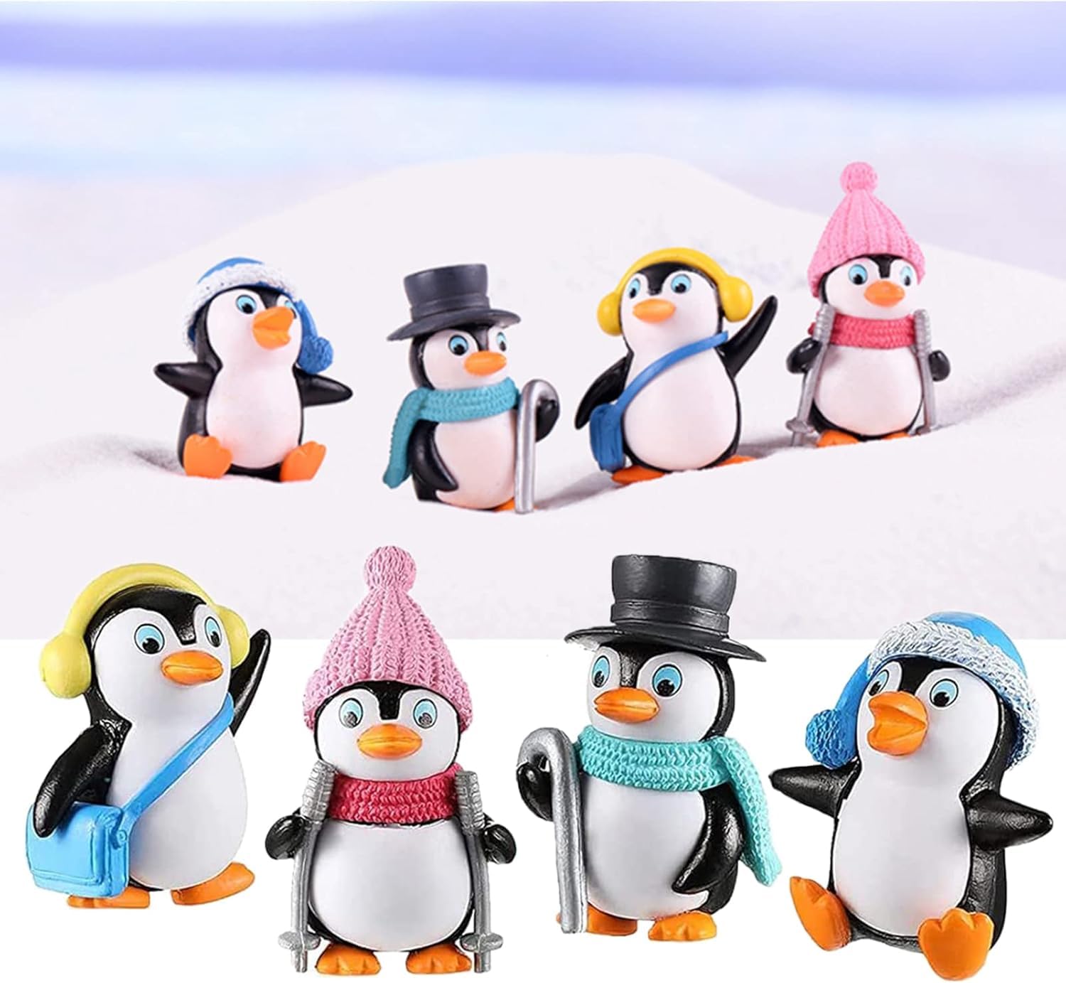PPYQD 8 Pieces Mini Penguin Figures, Miniature Penguin Ornaments, Animal Figures, Birthday Party Supplies Cake Topper Cake Toppers for Bedroom Decoration