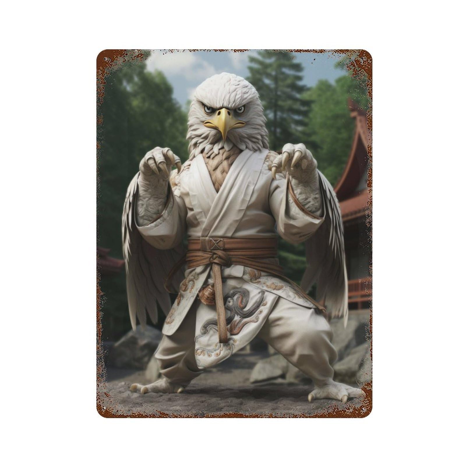 Garage Style Karate Eagle Rustic Tin Plaque 15.7"x11.8", Classic Wall Plaque for Bar And Workshop