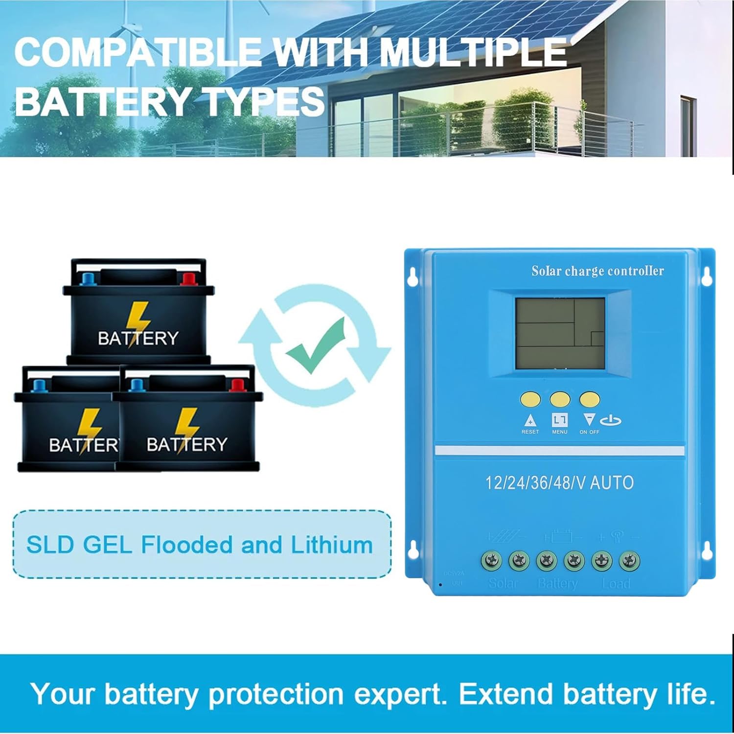 Haofy 60A MPPT Solar Charge Controller 12V/24V/36V/48V Auto, Solar Panel Battery Intelligent Regulator with LCD Display for Solar Photovoltaic System