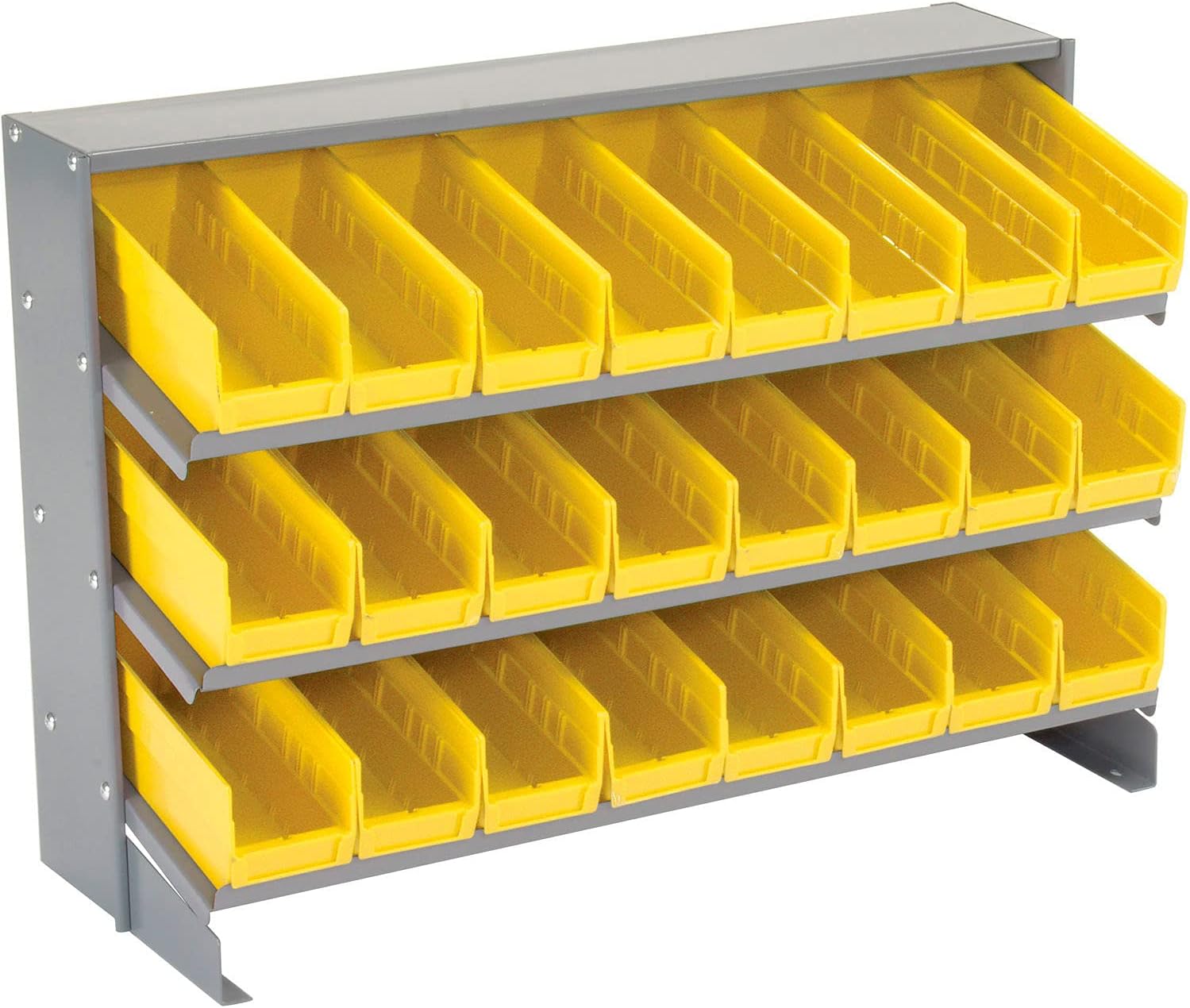 Global Industrial 3 Shelf Bench Rack, (24) 4" W Yellow Bins, 33x12x21