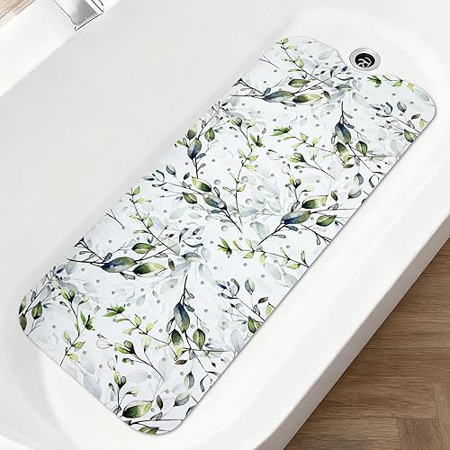 Alfombra antideslizante de 40 x 16 pulgadas, extra larga, tapete de baño para bañera, tapete decorativo para bañera con orificios de drenaje,