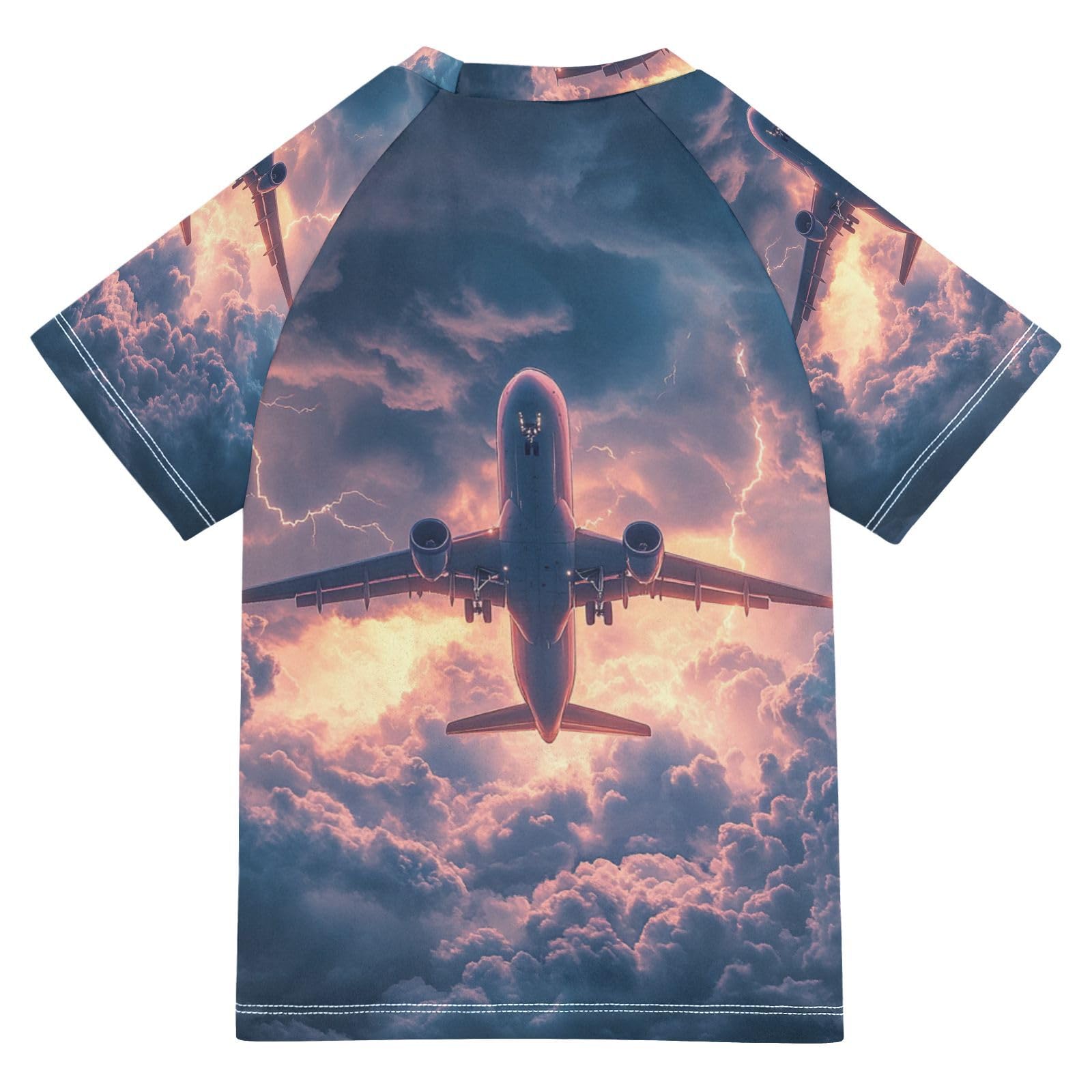 Jucciaco Boys Swimsuit Airplane Flying Aircraft Lightning Sunscreen Kids Sun Rashguard Short Sleeve T-Shirts Swimwear Sets UPF 50+ Multicoloured