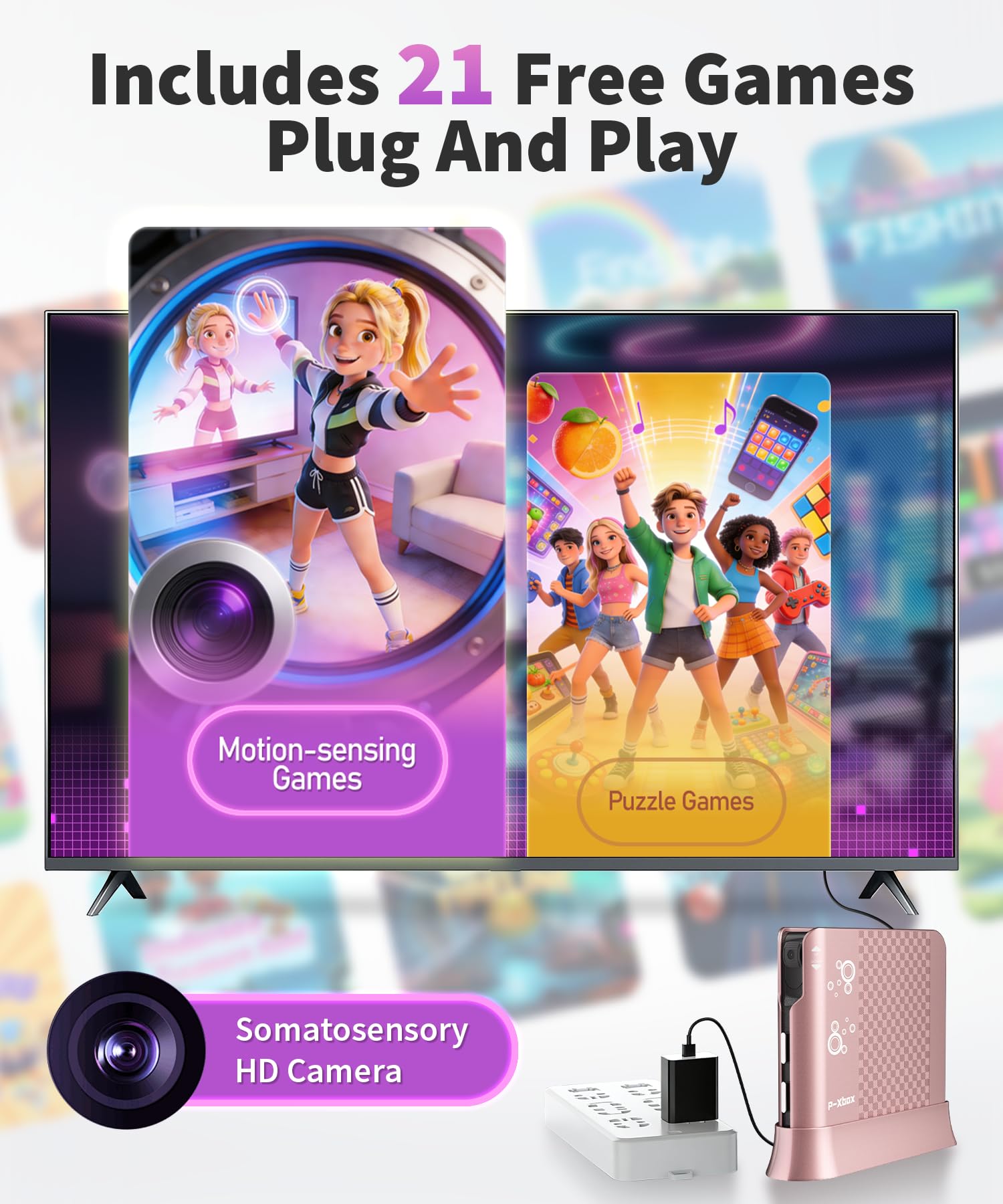 Console di Gioco con Controllo del Movimento per Bambini, Sistema Videogiochi Plug & Play per TV, Giochi Attivi Indoor e Divertimento per Famiglia, Ideale per Serate di Gioco e Feste