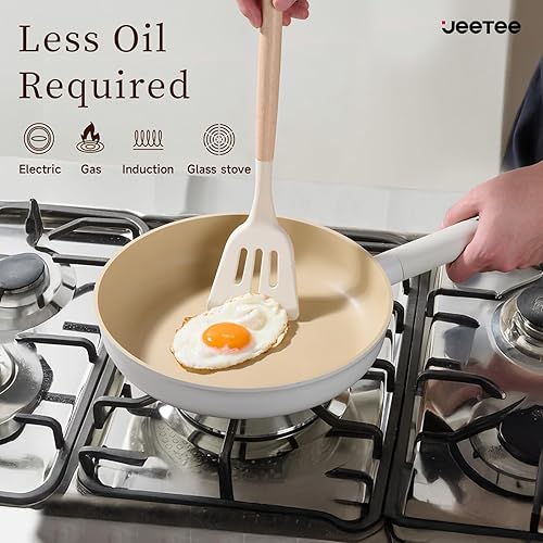 Miniatura 2 de JEETEE Juego de utensilios de cocina de cerámica, 15 ollas y sartenes antiadherentes con asas extraíbles, juego de utensilios de cocina de inducción