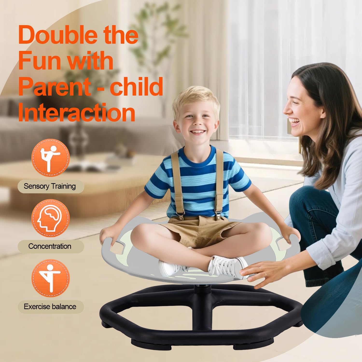 Karussell Kinder Drehstuhl mit Griff und Selbstleuchtender Sitz Sensorischer Drehstuhl für Kinder Sensorisches Spielzeug für Autismus, Balance Drehhocker Trainiert Physische Koordination Gleichgewicht