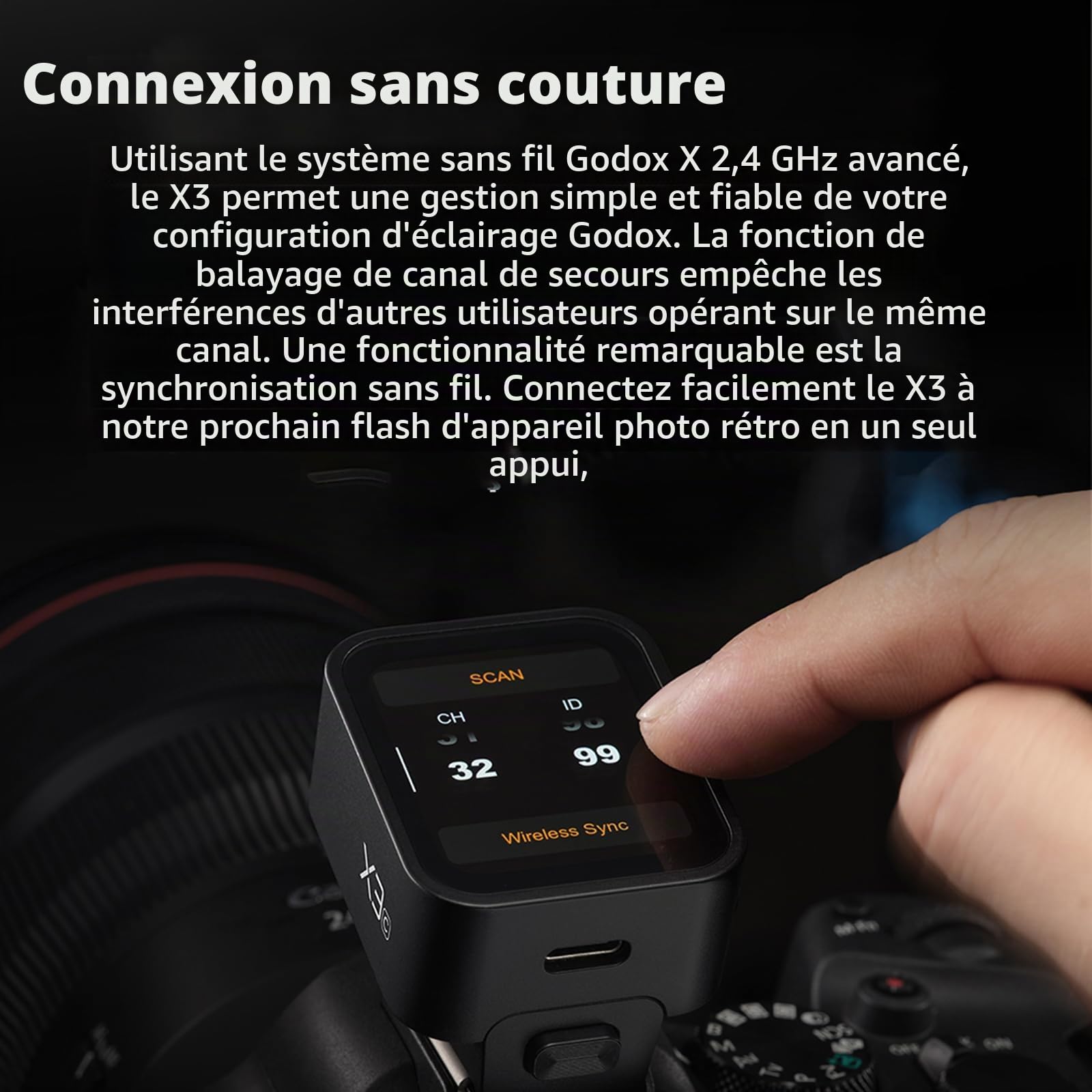 Godox X3-C TTL Déclencheur de Flash sans Fil Compatible avec Appareil Photo Canon EOS, Transmetteur de Flash à Écran Tactile OLED, Batterie au Lithium Intégrée, Prend en Charge Une Charge Rapide