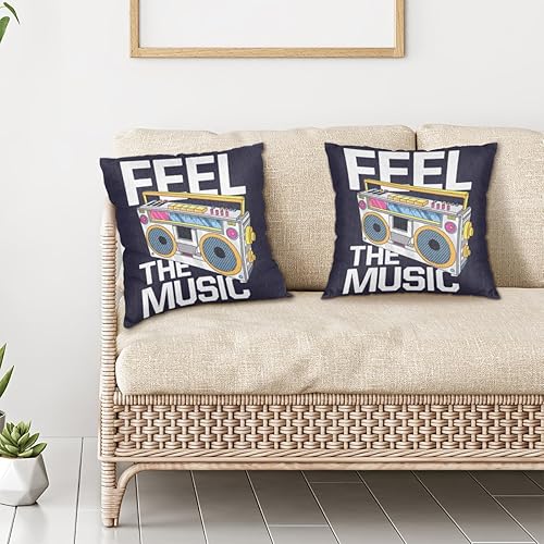 Miniatura 6 de Juego de 2 fundas de almohada cuadradas decorativas de dibujos animados de música retro de 14 x 14 pulgadas, funda de cojín moderna para sofá, cama,