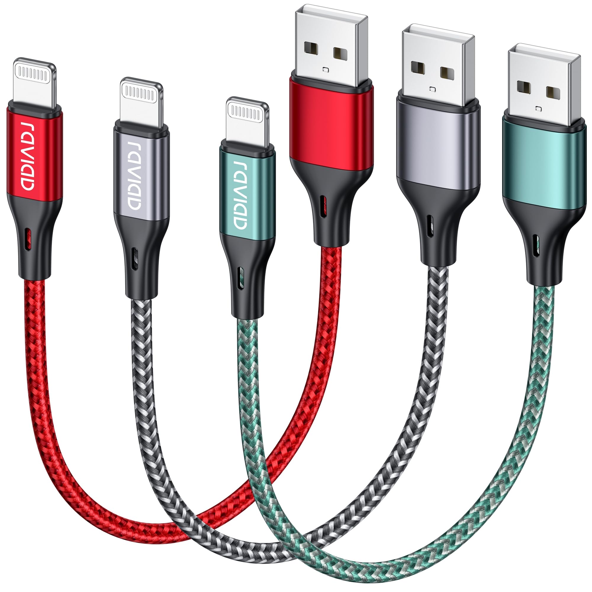 RAVIAD Cavo iPhone 0.5M 3Pezzi [Certificato MFi] Cavo Lightning Carica Rapida Cavo USB Lightning Nylon Caricatore iPhone per iPhone 14 13 12 11 Pro Max XR XS X 8 7 6 6s Plus 5c 5s 5 SE 2020