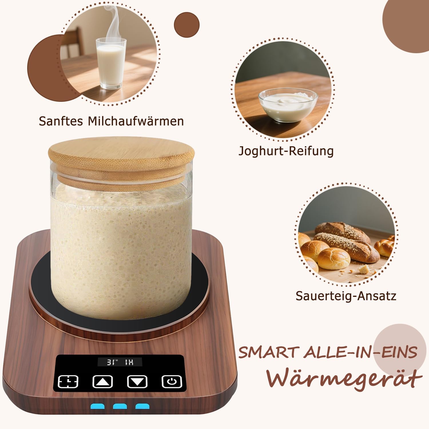 Sauerteigstarterwärmer Wärmeplatte Präzise 1℃ Thermostat 12H Timer Automatische Ein/Aus-Funktion Brotbacken Fermentation