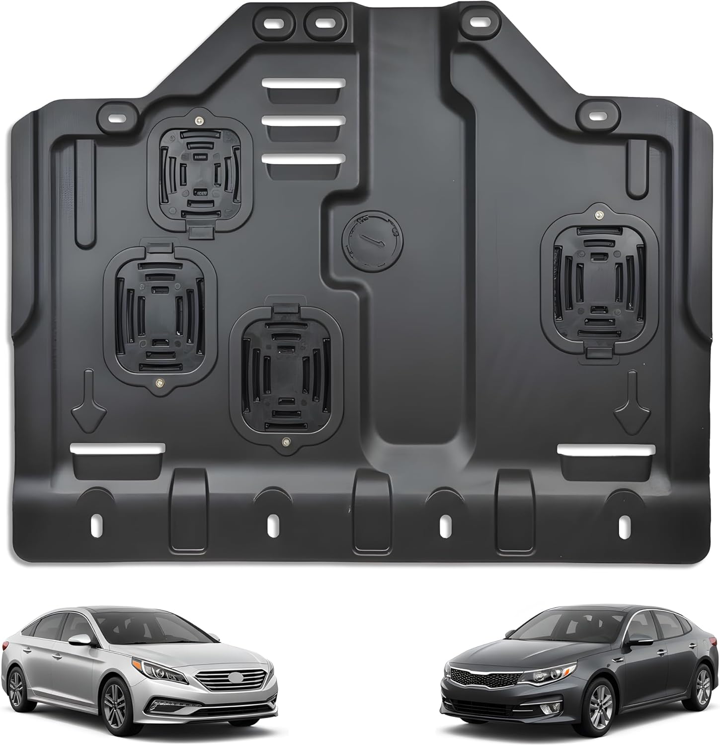 Engine Splash Shield Guard Compatible with Kia Optima 2016-2020 Hyundai Sonata 2015-2017, Engine Case Guard Under Cover, Engine Cover Mud Flaps, Extended with Cover, Service Holes & Vent Design