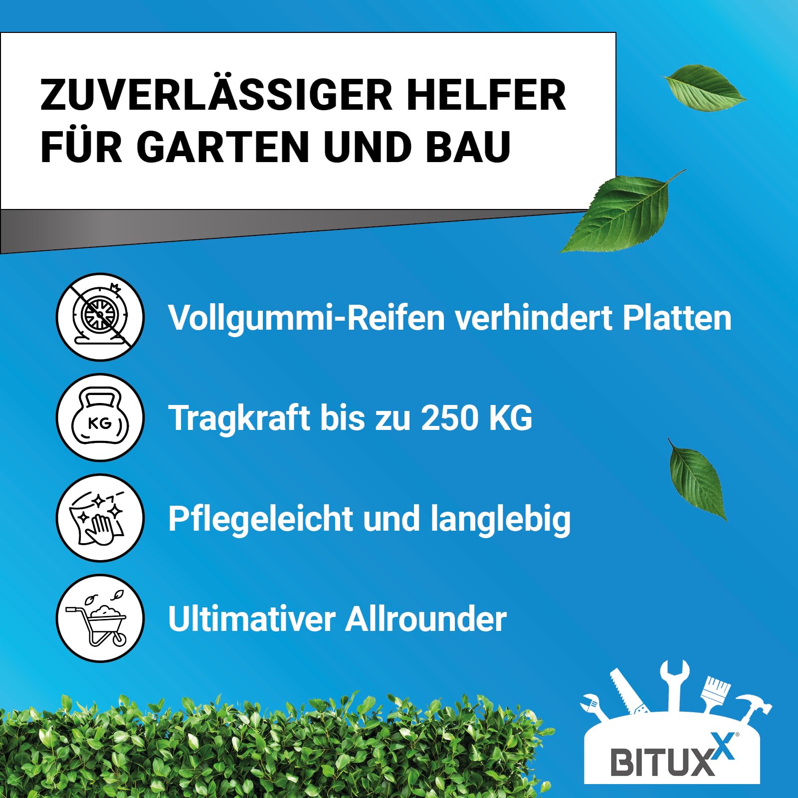 BITUXX® Schubkarre 100L / 250Kg Schubkarren Scheibtruhe Schiebkarre Bauschubkarre Verzinkt mit PU Rad 4.80/4.00-8 mit Achse(Schwarz)