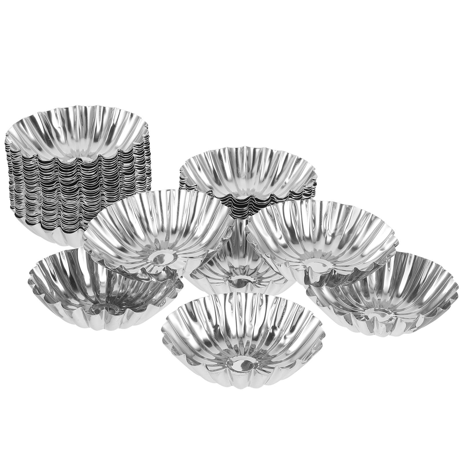 IMIKEYA Moules à Tartelette Réutilisables en Acier Inoxydable Argenté Lot de 50 pour Tartes et Œufs, pour Boulangerie, Hôtel et Amateurs de Pâtisserie