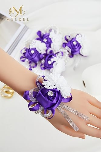 Miniatura 2 de Meldel Ramillete de muñeca artificial para novia, dama de honor, boda, 4 unidades, rosa morada, novia y novio para madre, muñeca, mano, niña,