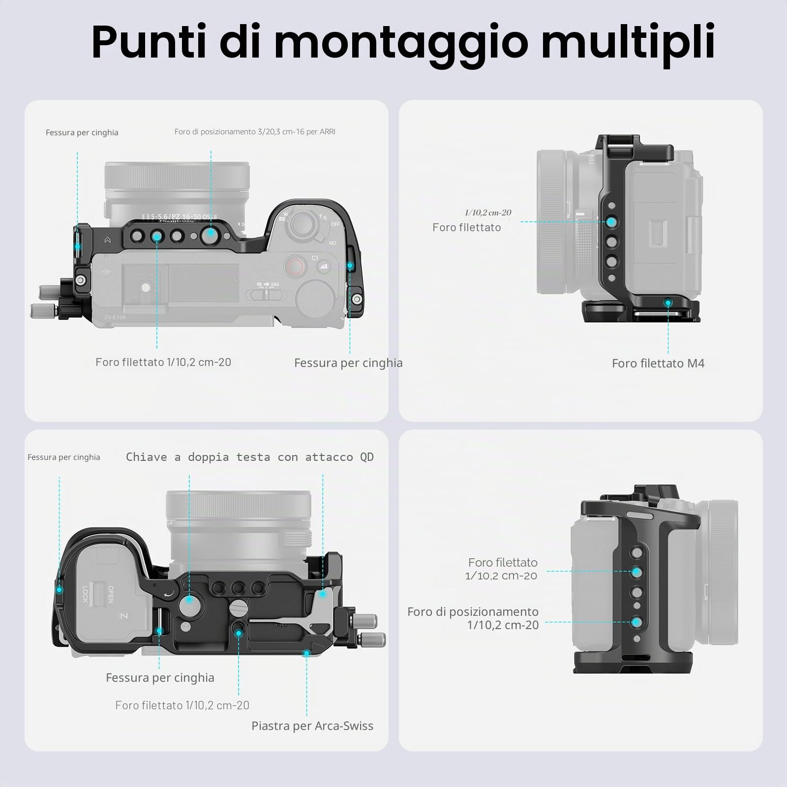 SMALLRIG ZV-E10 II Cage Kit per Sony Alpha ZV-E10 II con Morsetto per Cavi per HDMI, Accesso Completo, Piastra a Sgancio Rapido Integrata per Arca, Foro di Posizionamento da 3/8"-16 per ARRI - 4867