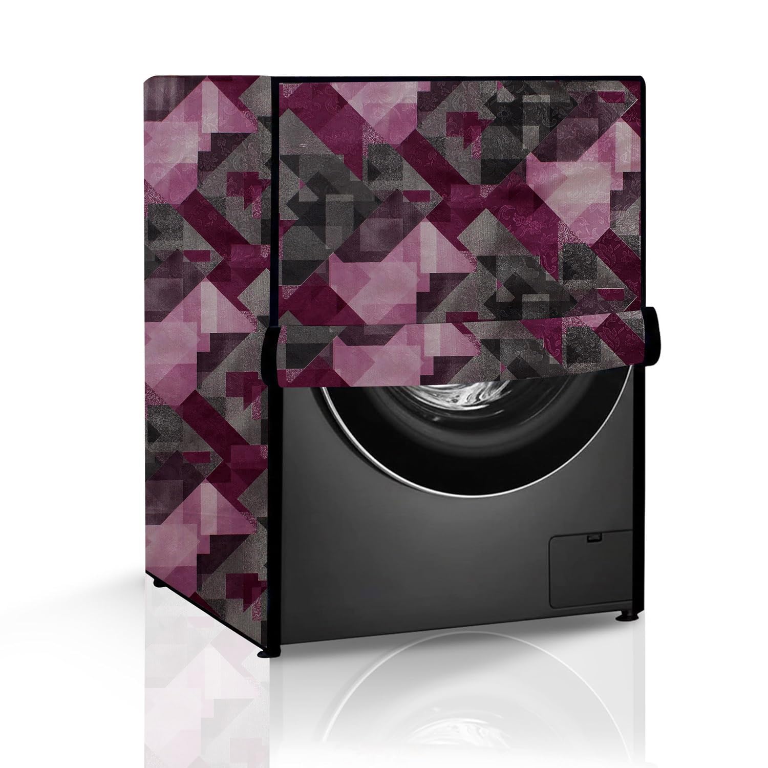 The Furnishing Tree Fully Automatic Front Load Washing Machine Cover | Waterproof & Dustproof | Easy to Clean | Inlet & Outlet Pipe Provision | Durable & Wipeable, Chekered Maroon, PVC, (63x61x86 CM)