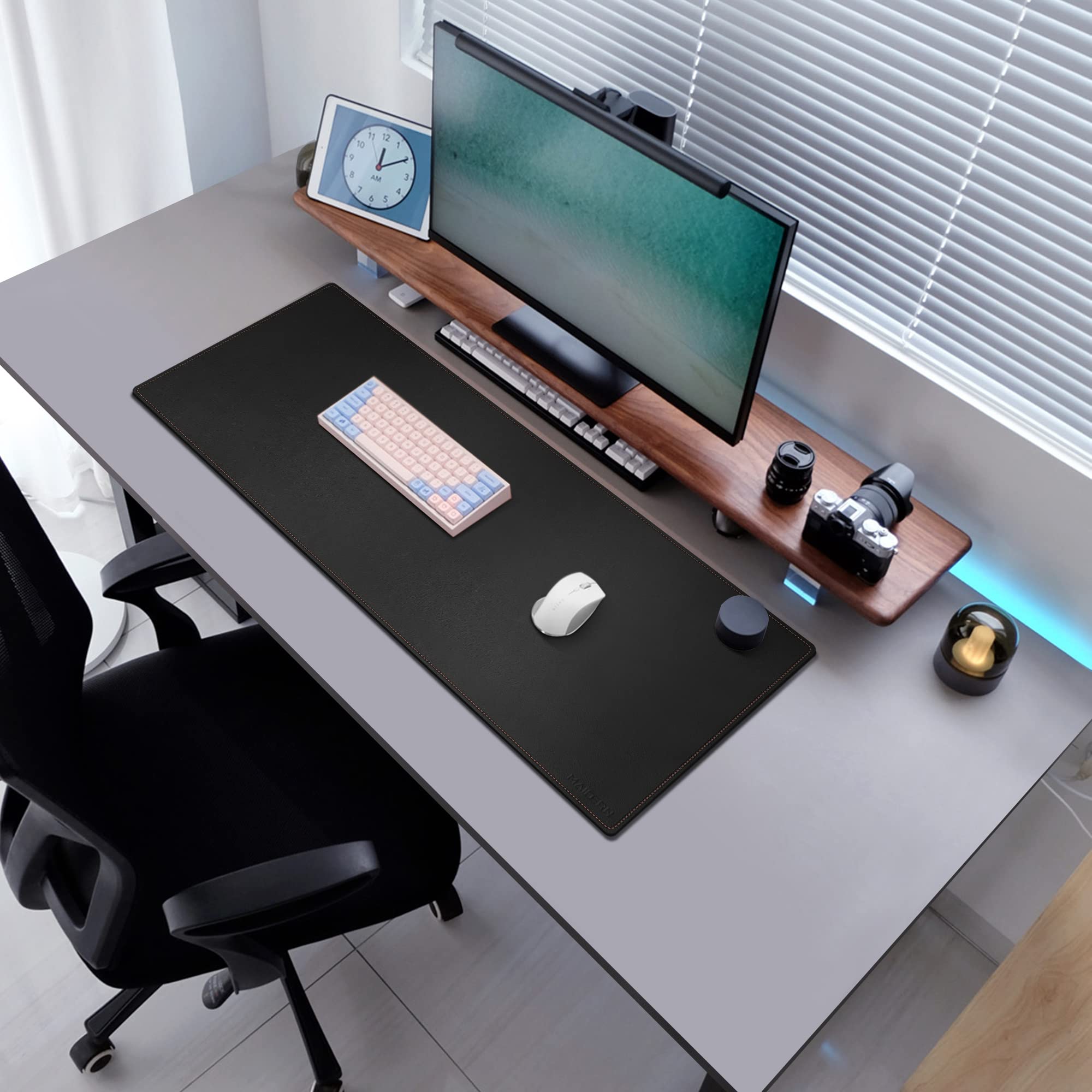 MAIDERN Tappetino Scrivania pelle in Sughero,100x40cm sottomano scrivania bifacciale,Tappetino per Mouse impermeabile e antiscivolo ,per Casa/Ufficio(Nero)