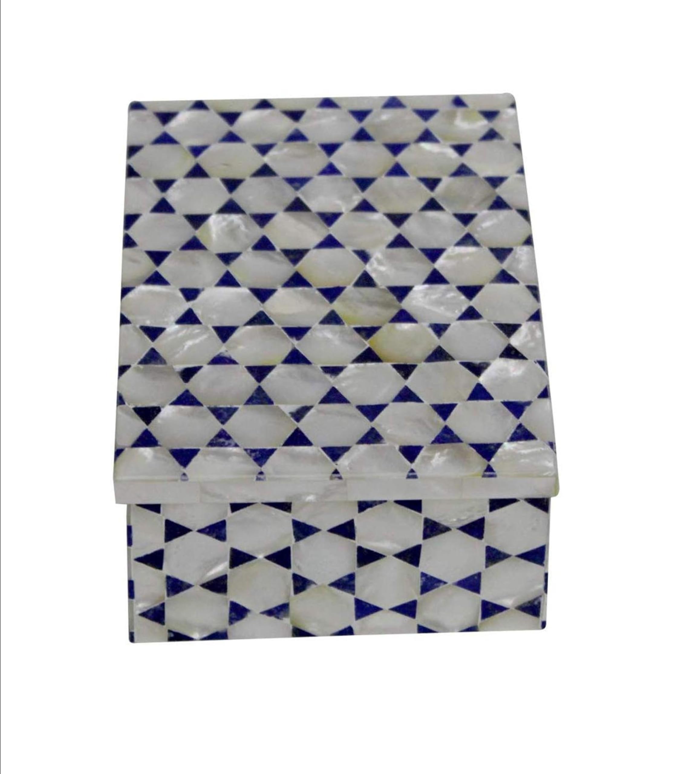 Schmuckkästchen, rechteckig, mit Lapislazuli-Steinüberzug, 12,7 x 8,9 cm, weißer Marmor, luxuriöse Optik