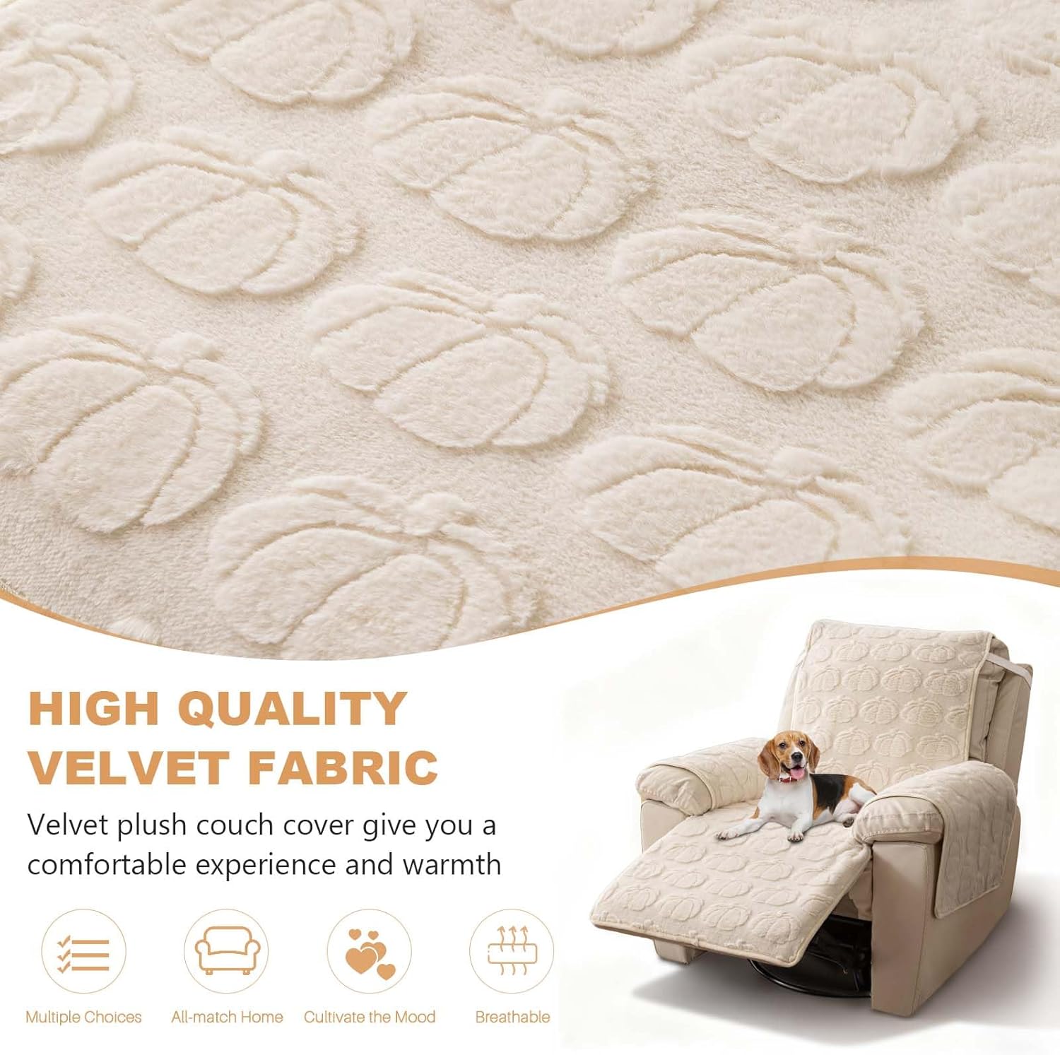 Thick Rabbit Plush Recliner Slipcover 23 Inches Chair Covers Lazy Boy Recliner Chair Cover Quilted Cover for Recliner Chairs and Furniture (Off-White)