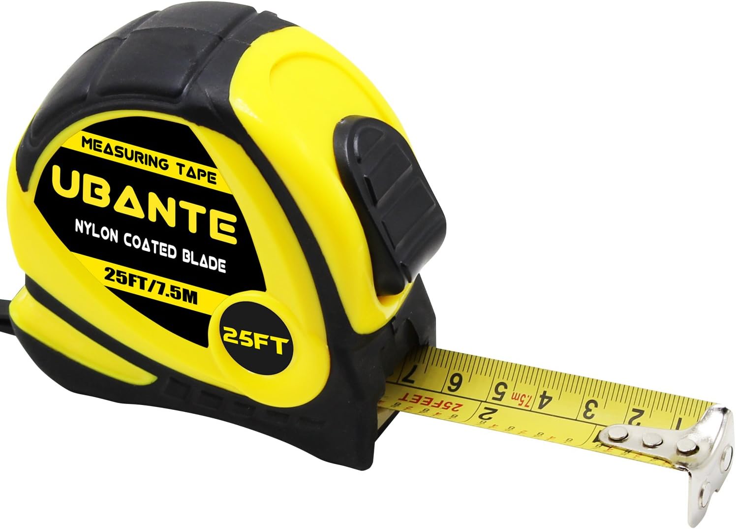 UBANTE Measuring Tape Measure 1-Inch x 25FT(7.5m) Retractable Heavy Duty with Magnetic Hook, Metric and Inches Measurement - Professional Measurement Tape for Construction, Contractor and DIY-Yellow