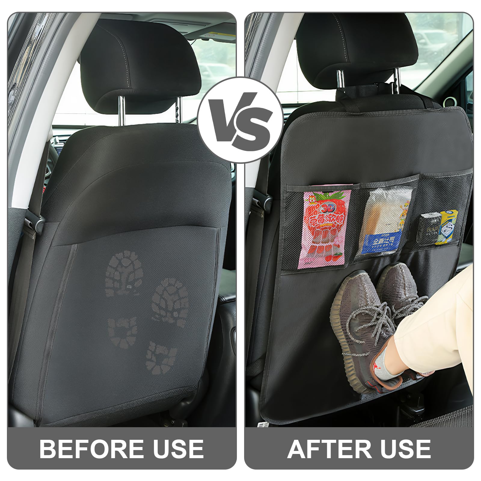 Lot de 2 Protection Siège Voiture Enfant, Protege Siege Arrière Voiture avec 3 Poches Organisatrices et Sangle Réglable, Imperméable et Résistant aux Taches, Universel Housse Siege Auto pour Enfants