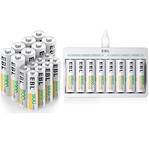 EBL Combo de pilas AA AAA con 8 pilas AA de 2300 mAh y 8 unidades AAA de 800 mAh, 8 pilas recargables AA de 2800 mAh y cargador