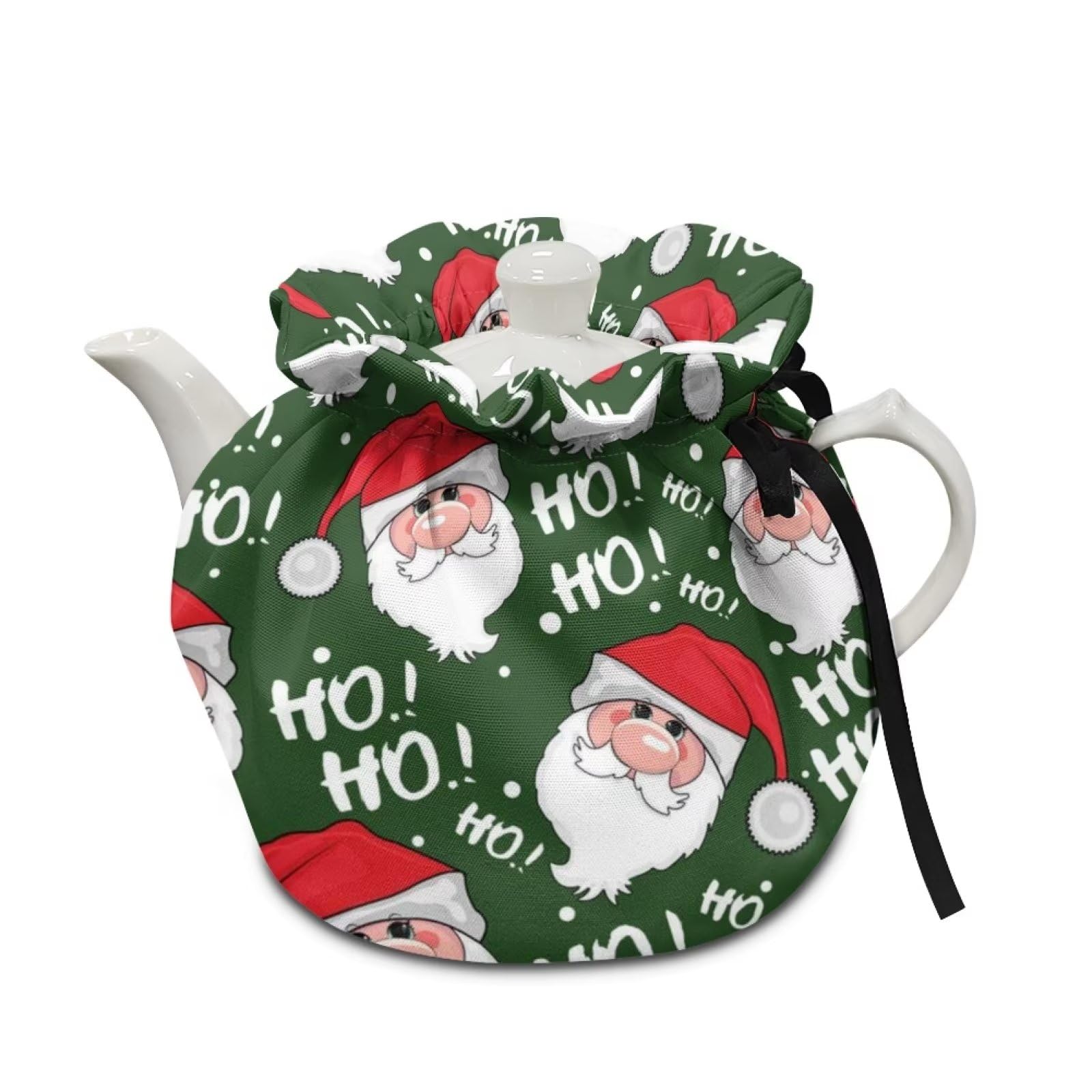 NETILGEN Teapot Cozy Tea Pot Cover Keep Tea Warm Insulation Teapot Cozies Machine Washable Kettle Quilt Breakfast Warmer Home Decoration, Ho Ho Santa Claus Green