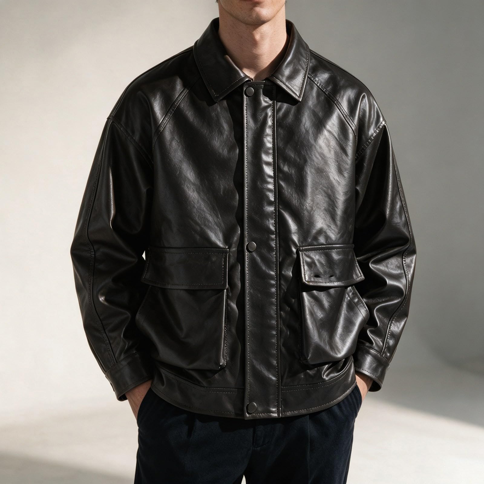 Generisch Damen Jacken Lässige Herrenjacke mit Stehkragen – Slim-Fit-Motorradjacke für Herren