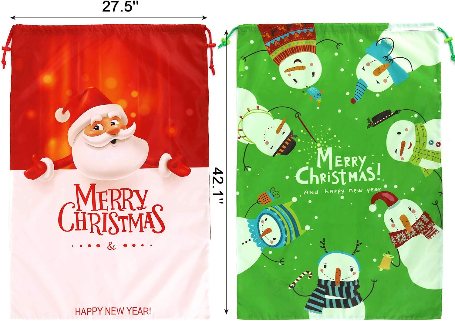 BeeGreen 2 Pieces Gift Drawstring Christmas Bags Giant 27.6 x 42 Inch Santa Bags for Gifts Wrapping Xmas Bags for Kids Friends Family