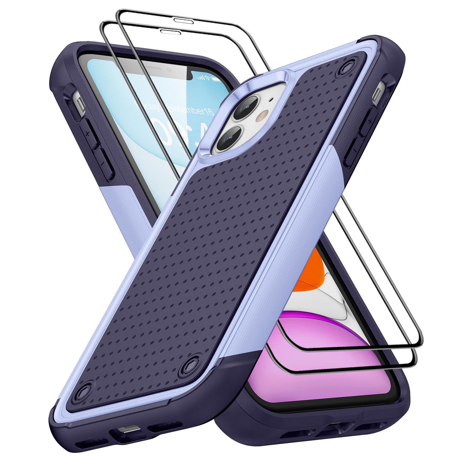 Jeylly for iPhone 11 Case with Screen Protectors, 3 in 1 Slim Thin Full Body Rugged Hybrid Hard PC Soft Silicone Bumper Heavy Duty Shockproof Non Slip