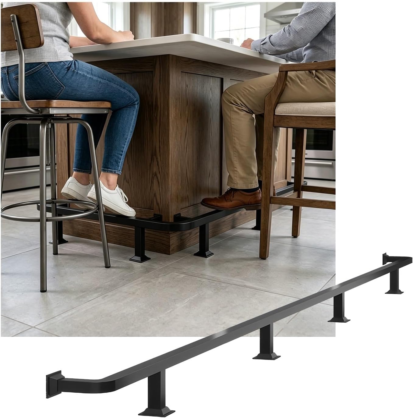 LXXW Bar Foot Rail Sturdy Bar Foot Rail for Indoor & Outdoor Stainless Steel Bars Feet Rails Kit for Reception Desk Counter(Schwarz,3.5M/11.48FT)
