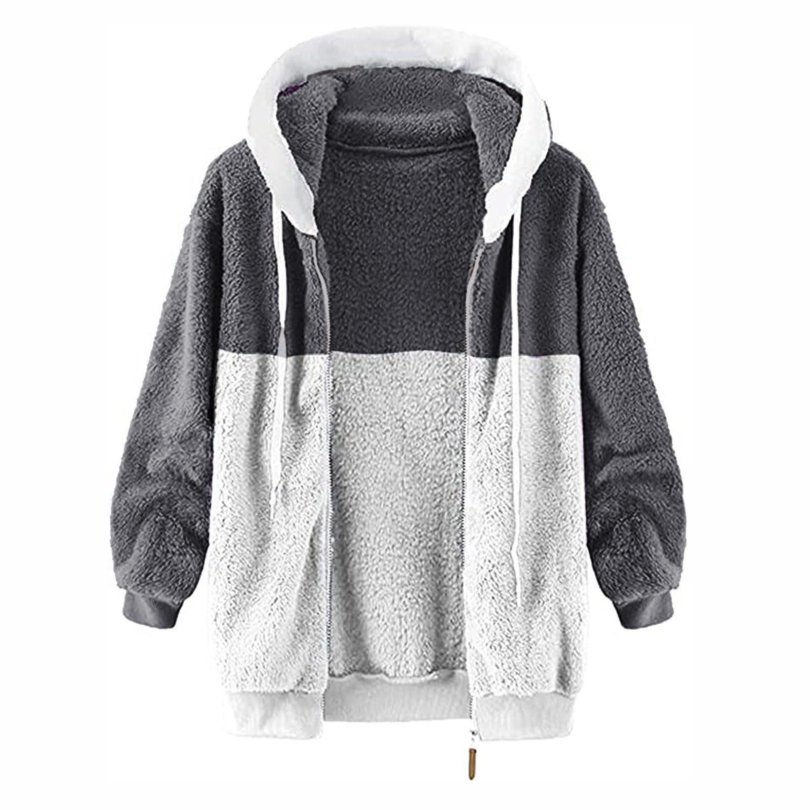 Generico Sudaderas Largas Algodón Mujer con Cremallera Sin Capucha - Top Blanco Mujer Elegante Oversize Hoodie Ligero Moda Térmica Felpa Suave con Bolsillos Cómodos Ropa Otoño Casa Al Aire Libre