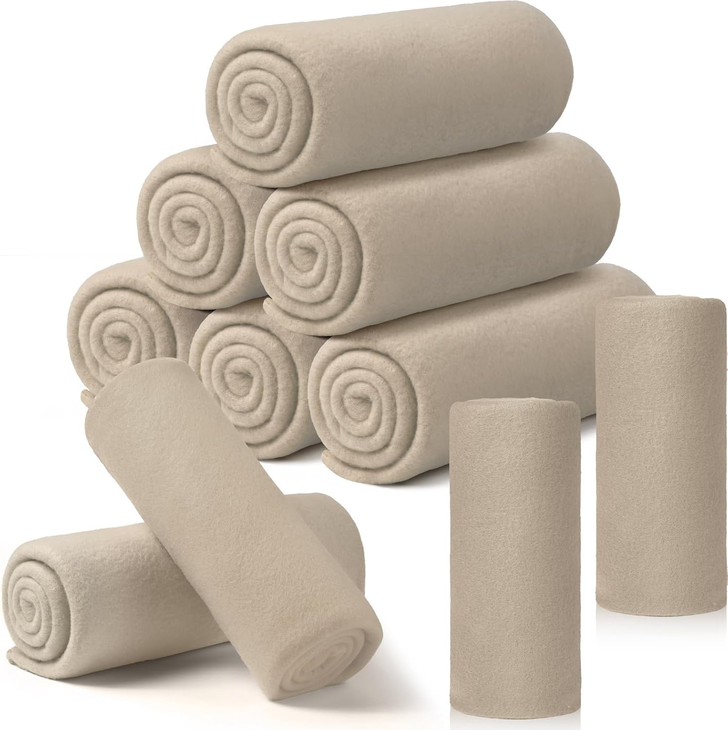 Buryeah 10 Pcs Fleece Blanket Bulk Soft Warm Fleece Blankets Cozy Lightweight Throw Blankets Plush Pet Throw Blanket for Home Bed Sofa Office Wedding Gifts Travel(50" x 60",Light Tan)