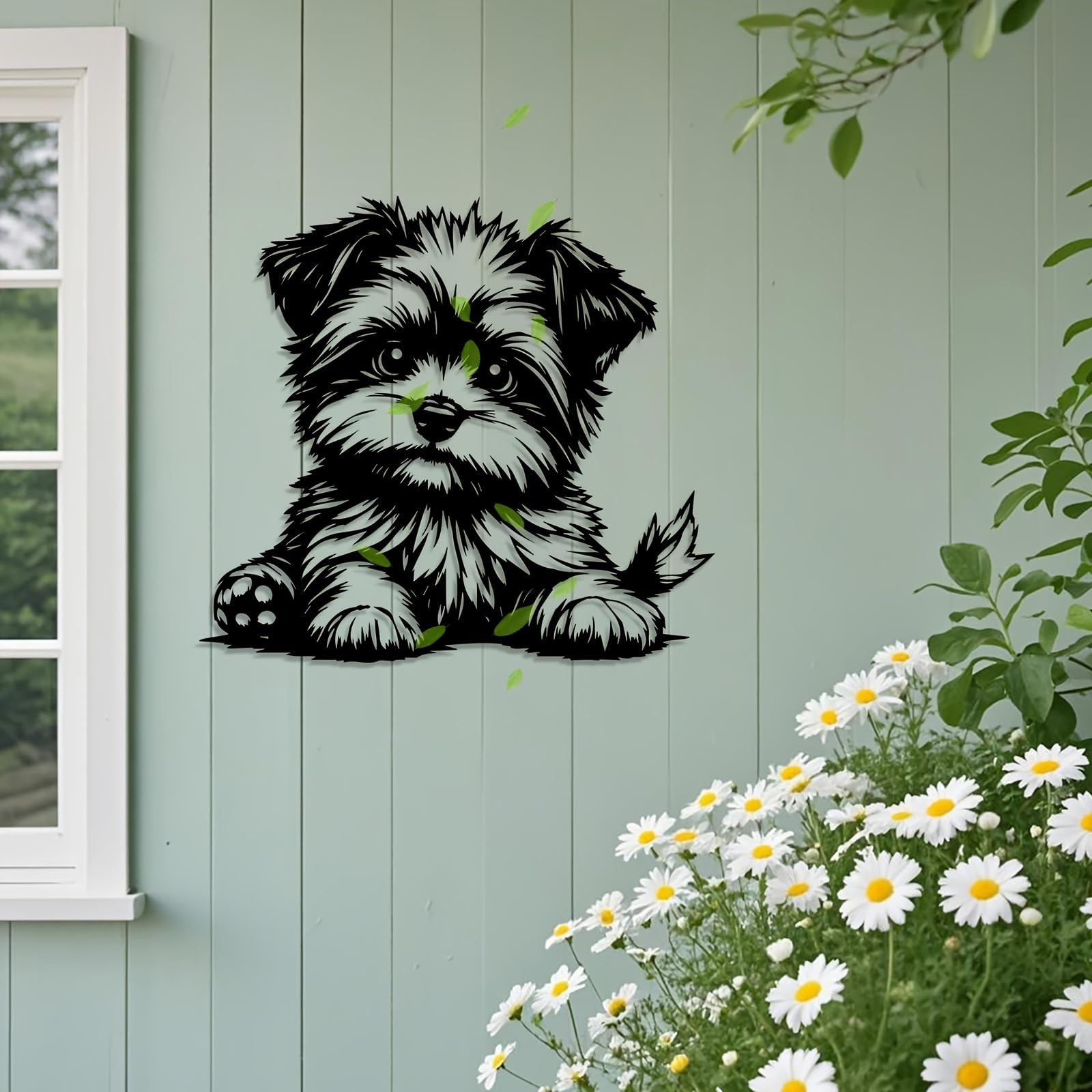 Generico Decoración de pared abstracta contemporánea de Metal con diseño de Yorkshire Terrier de dibujos animados - Hierro Retro Resistente a la Sal para interiores y exteriores, hogar