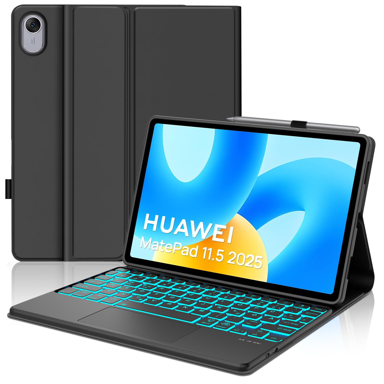 Funda con Teclado para Huawei Matepad 11.5/11.5 S 2025/2023/2025/0204 | [Español] Retroiluminado Bluetooth Magnéticamente Teclado con Funda Delgada y Touchpad para Tablet Huawei Matepad 11.5",Negro