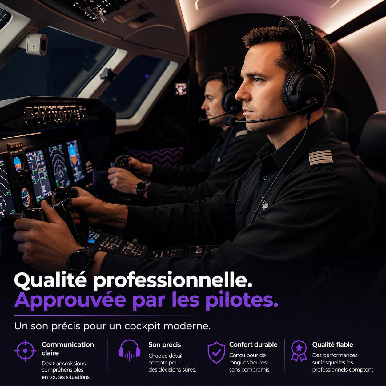 ANR Aviation Casque avec Bluetooth - Réduction active du bruit - Casque pilote pour avion et simulateur - Casque antibruit avec microphone, entrée AUX - Coussinets confortables