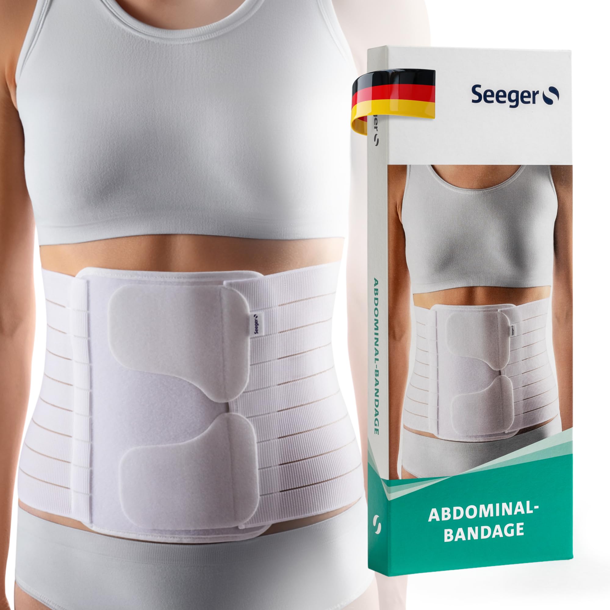 Seeger Vendaje abdominal – Cinturón de apoyo abdominal y torácico, compresión postoperatoria y posparto, banda abdominal para recuperación después de cirugía y parto, altura 21 cm, fabricado en