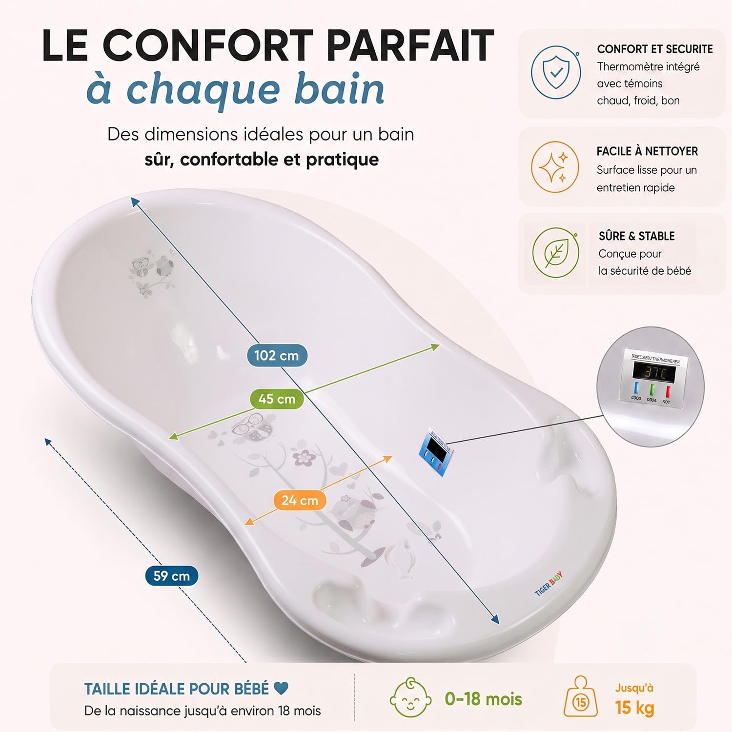 Bañera para bebé con termómetro blanco blanco Talla:102 cm
