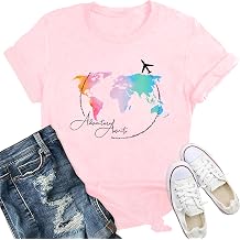 Travel Shirts for Women Airplane Trip T-Shirt Adventure Awaits Vacation Crewneck Tee