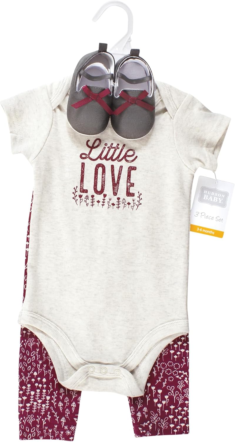 Hudson Baby baby-girls Cotton Bodysuit, Pant and Shoe Set - Image 2