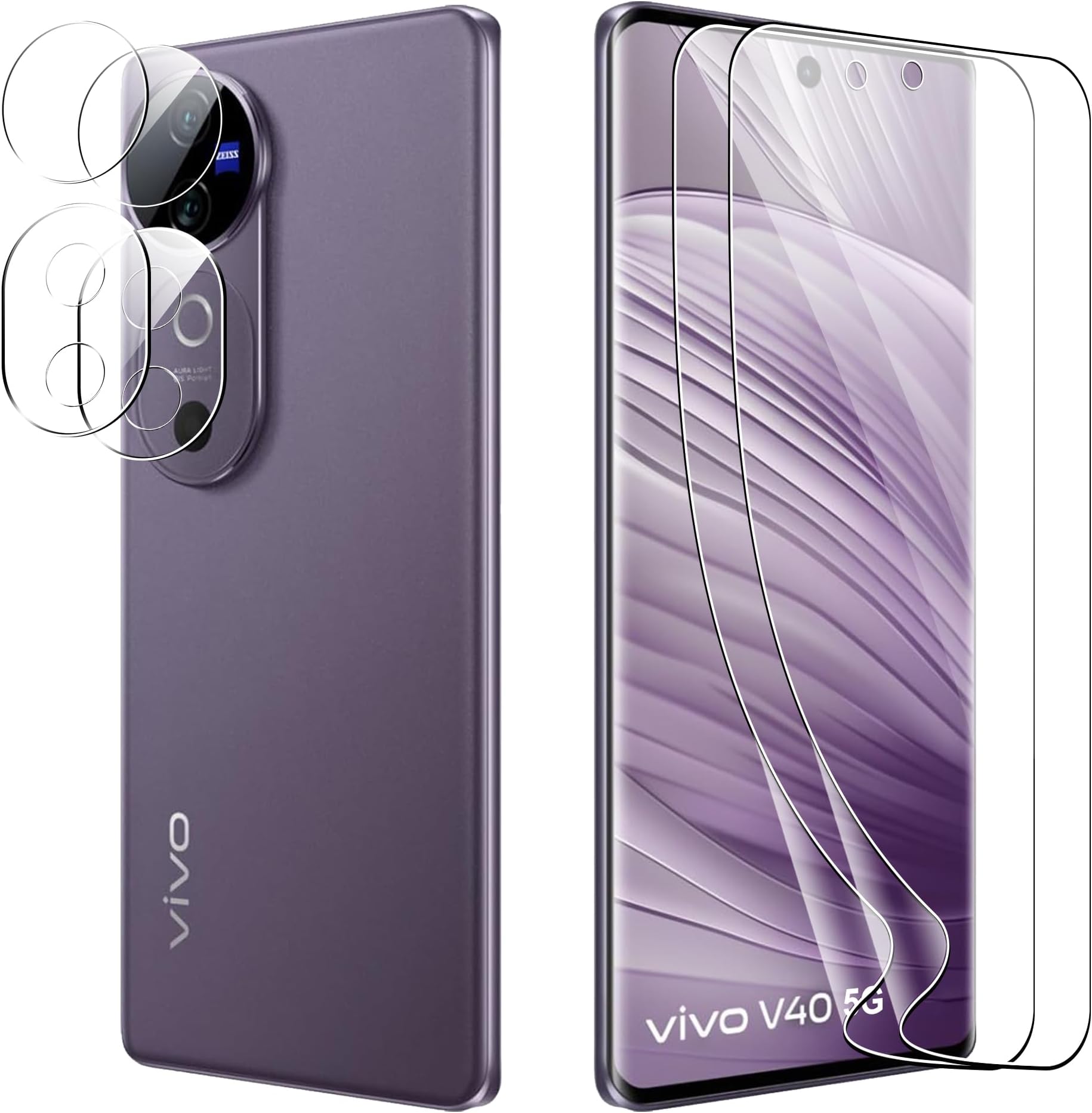 CAUHENYEEScreen Protector for Vivo V40 5G, 4 Pack (2 x TPU Soft Screen Protector + 2 x Tempered Glass Camera Protection), Anti-Scratch, Anti-Fingerprint, Oil Resistant