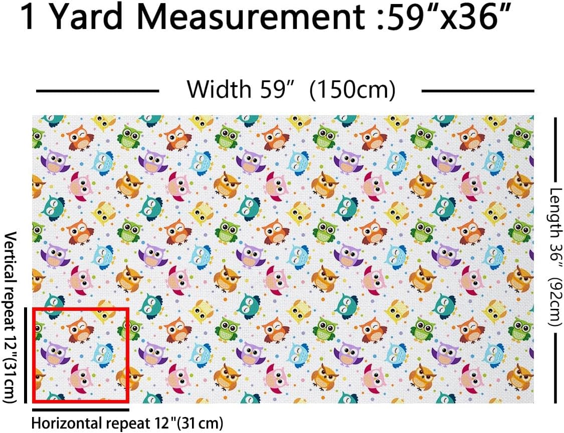 Erosebridal Cartoon Owl Fabric by The Yard, Cute Animal Upholstery Fabric, Colorful Wildlife Decorative Geometric Polka Dot Indoor Outdoor DIY Art Waterproof for Quilting Sewing, 3 Yards