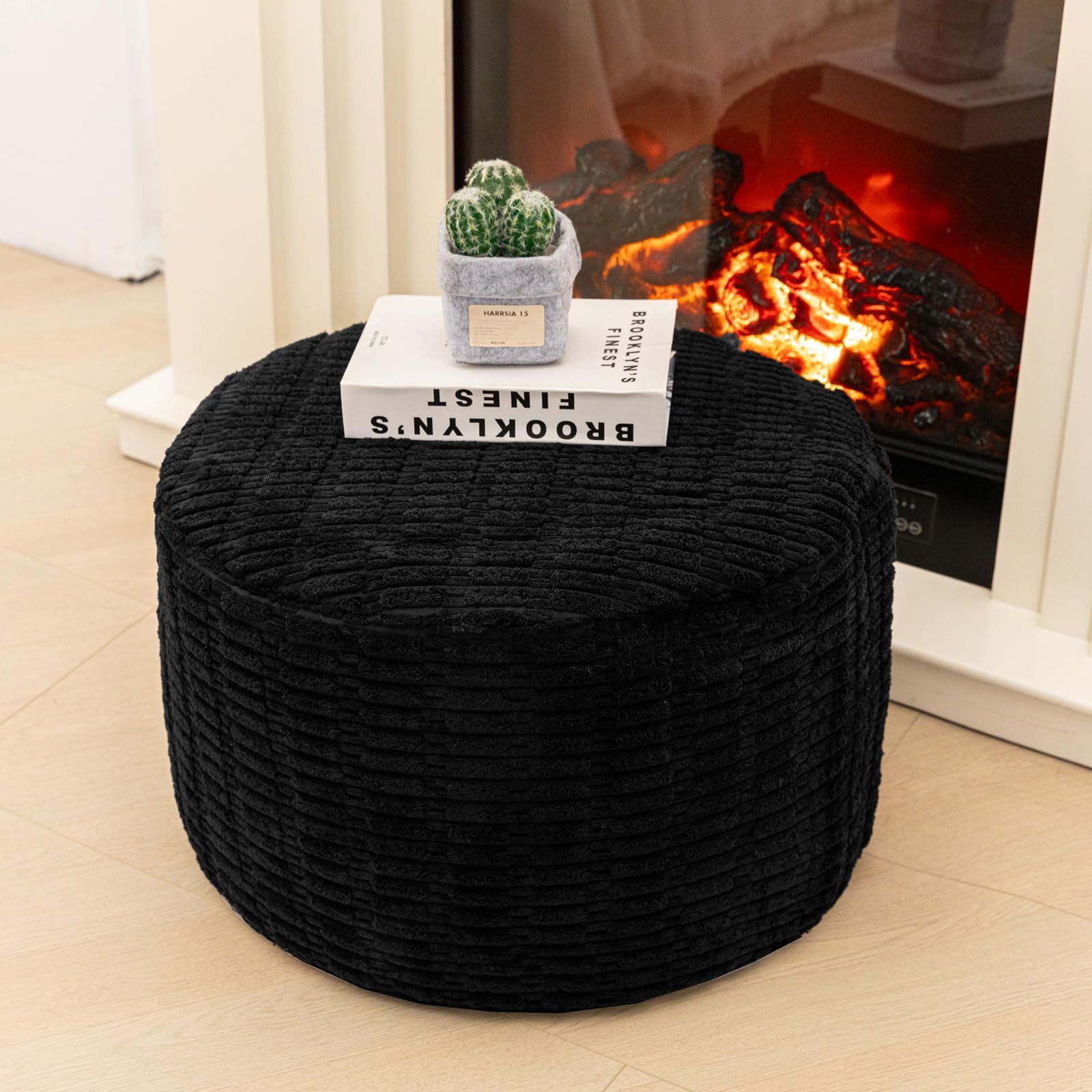 Poofieotto Ottoman Foot Rest, Foot Stool Ottoman Pouf Stuffed,Black 20x12In