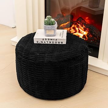 Poofieotto Ottoman Foot Rest, Foot Stool Ottoman Pouf Stuffed,Black 20x12In