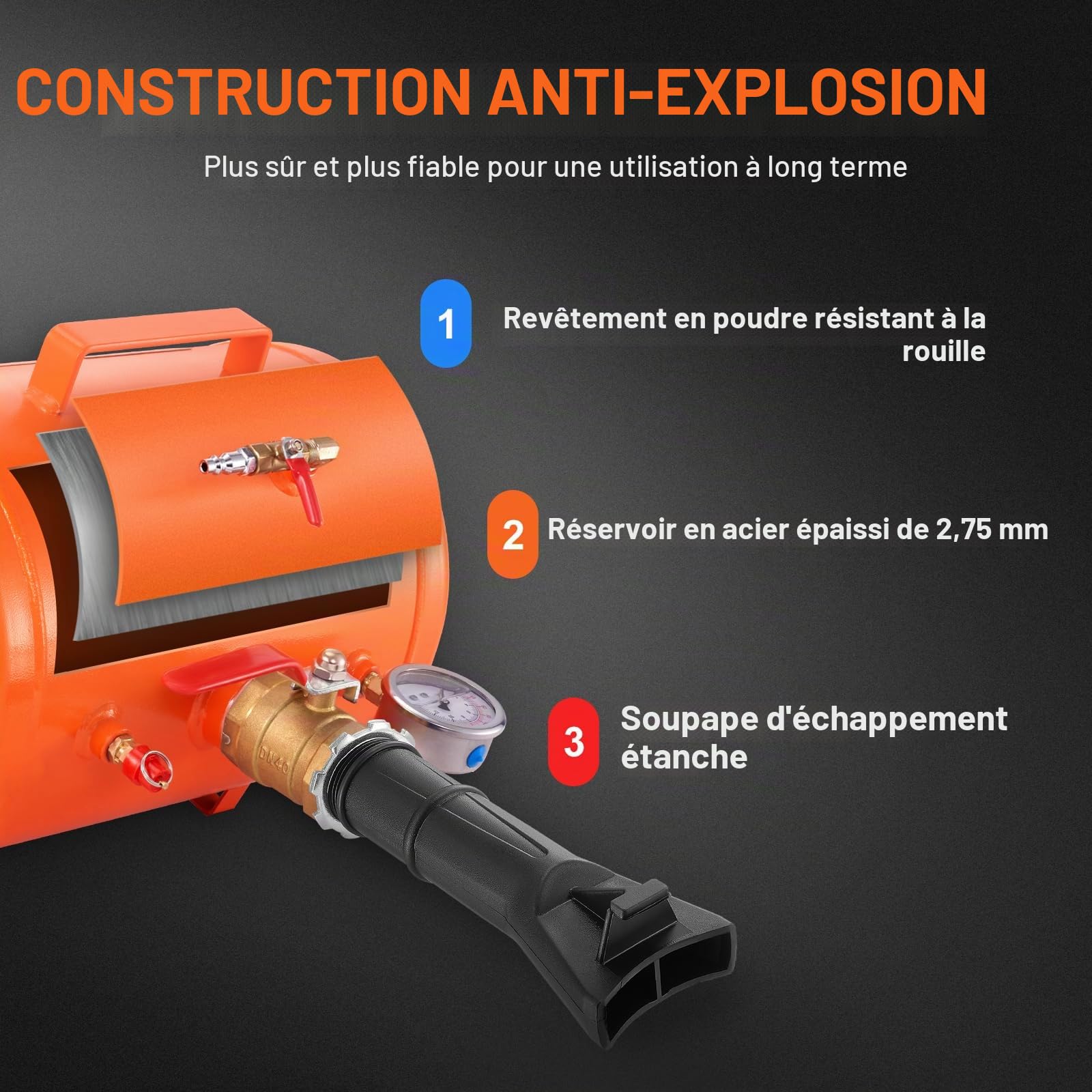 VEVOR Canon à Air 19 L Gonfleur de Pneus 145 PSI Compresseur d'air Portable 85-116 PSI Pression de Fonctionnement pour Tracteur Camion ATV Voiture et Réparation Automobile Atelier Bricolage Voitures