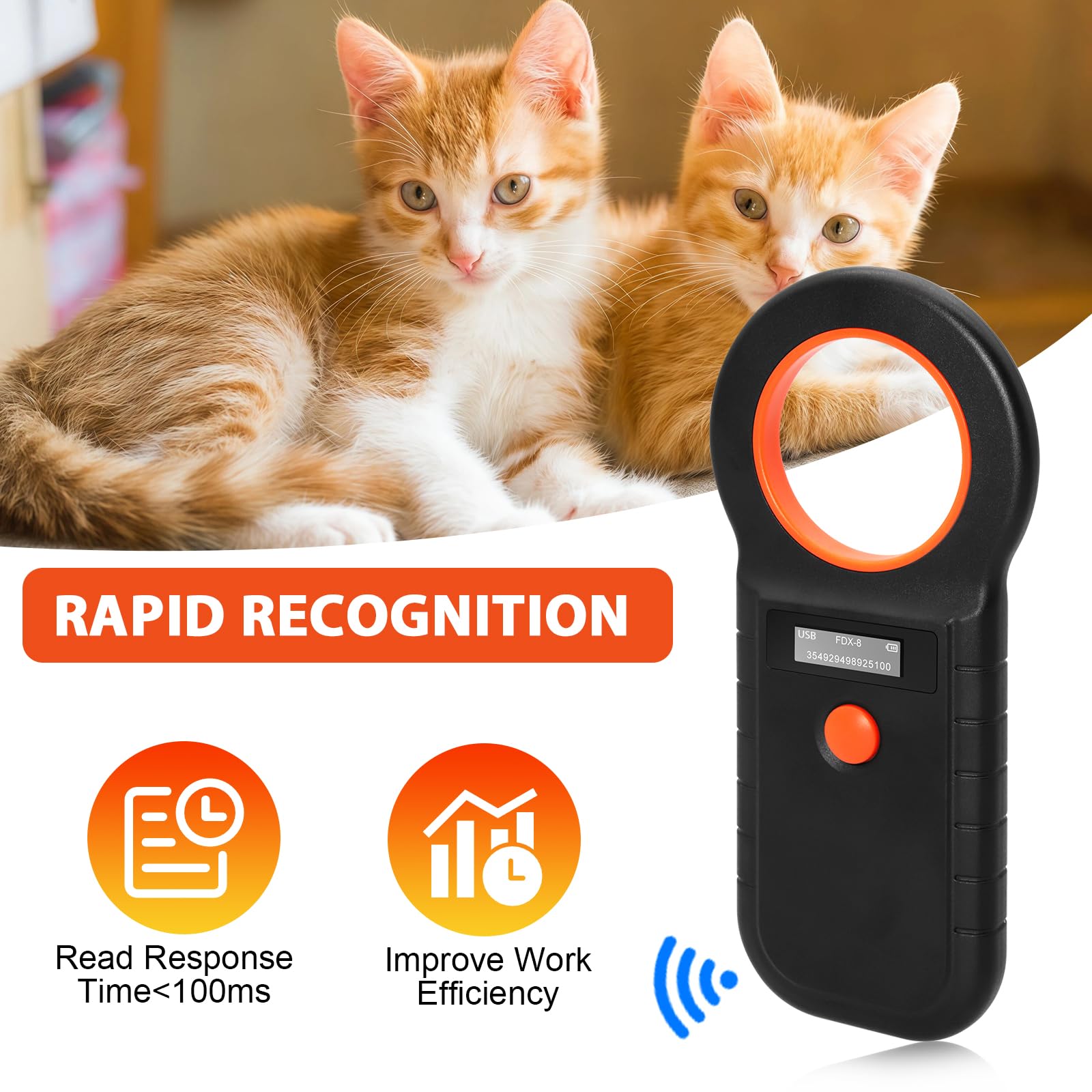 Lecteur de puces pour Animaux de puces pour Chiens/Chats, Lecteur de Micropuces RFID, 134,2 kHz, ISO11784/85/HFDX-B/EMID
