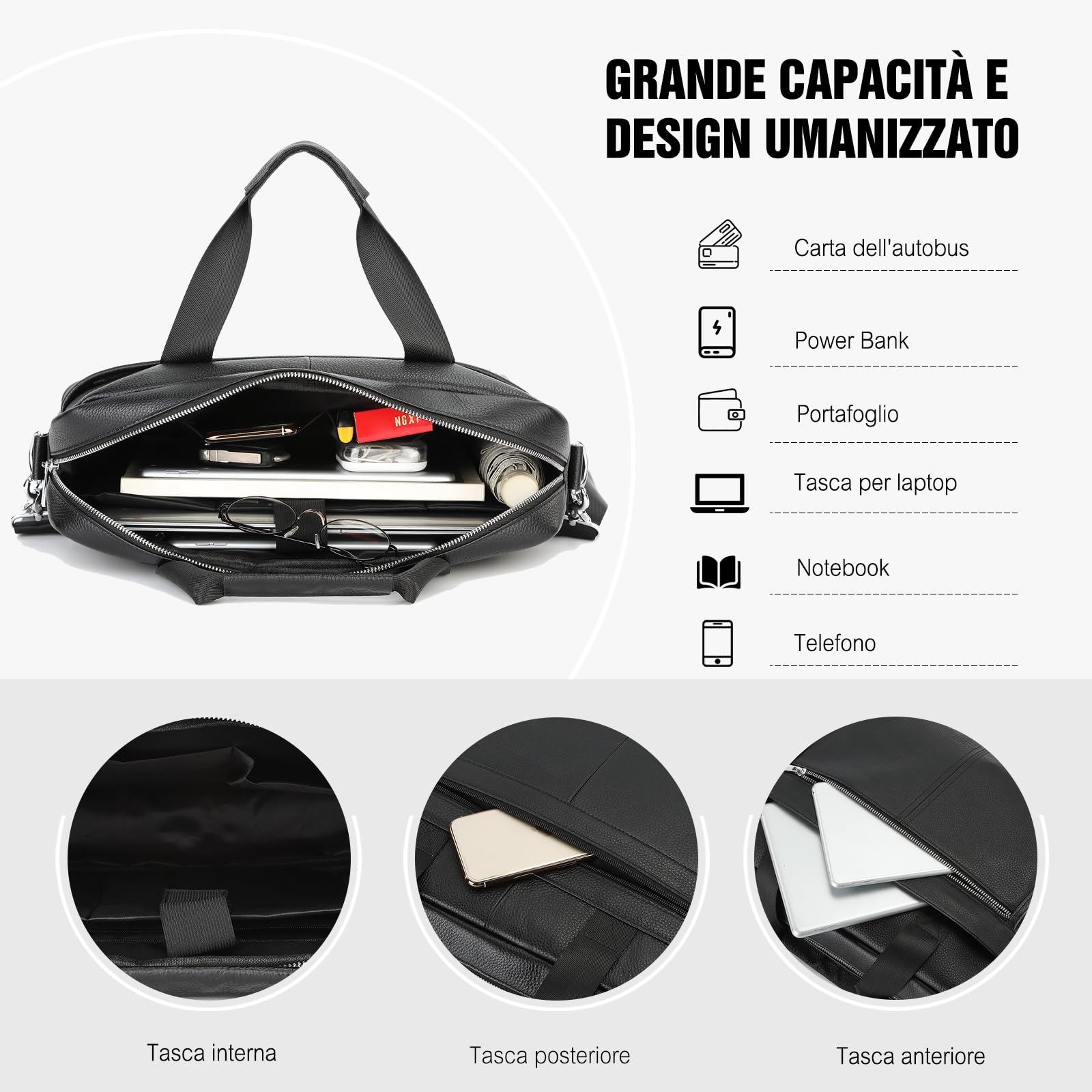 FANDARE Retrò Pelle Ventiquattrore Uomo 14 Pollici PC Borse per laptop Messenger Weekendiera 24 Ore Borsa a mano Spalla Messaggero Business Borsetta Cartella Professionale per Lavoro Viaggi Tracolla