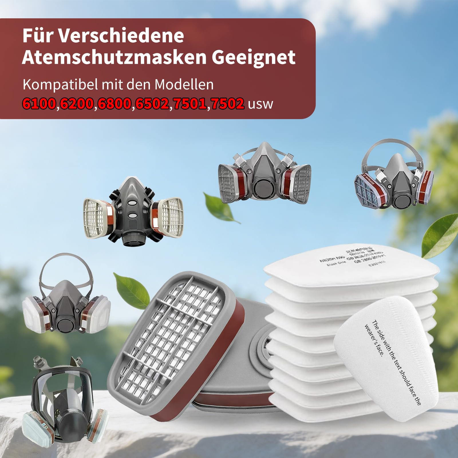 SZYBH 6001 Filtres pour Respirateur, Lot de 80 Cotons Filtrants + 6 Cartouches et 6 Capuchons, contre Vapeurs Organiques, Compatible 6200 6502 6800 7501 7502, pour Peinture Industrie Bricolage